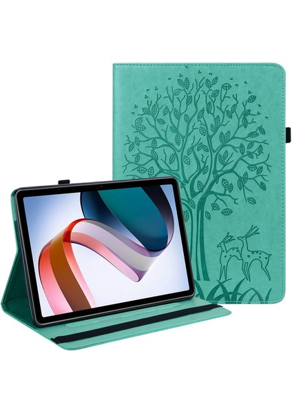 Xiaomi Redmi Için Pad Baskı Ağacı Geyik Desen Katlanır Stand Pu Deri Kart Yuvalı Elastik Bant Koruyucu Kol Kalem Tutucu Tablet Kılıfı (Yurt Dışından)