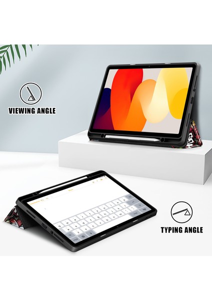 Xiaomi Redmi Pad Se Için Üç Katlı Stand Desen Baskı Akıllı Kalem Yuvası Grafiti Tablet Kılıfı (Yurt Dışından)