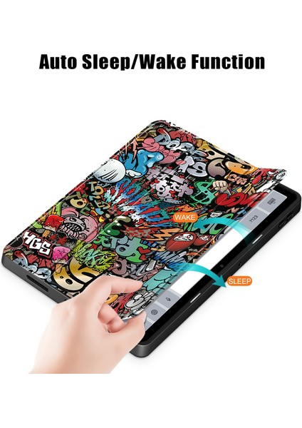 Xiaomi Redmi Pad Se Için Üç Katlı Stand Desen Baskı Akıllı Kalem Yuvası Grafiti Tablet Kılıfı (Yurt Dışından)