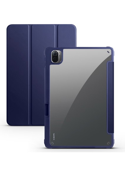 Xiaomi Pad 5 Için Üç Katlı Stand Pu Deri Ön Şeffaf Akrilik Arka Vücut Koruyucu Desteği Otomatik Uyandırma Uyku Fonksiyonu Tablet Kılıfı (Yurt Dışından)