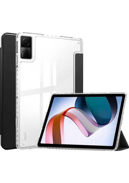 Xiaomi Redmi Için Pad Üç Katlı Stand Pu Deri Şeffaf Tpu Arka Tablet Kılıfı (Yurt Dışından)