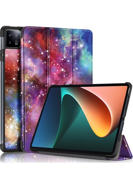 Xiaomi Pad 6 Için Pu Deri Desen Baskı Otomatik Uyandırma Uyku Galaxy Üç Katlı Standı Koruyucu Tablet Kılıfı (Yurt Dışından)