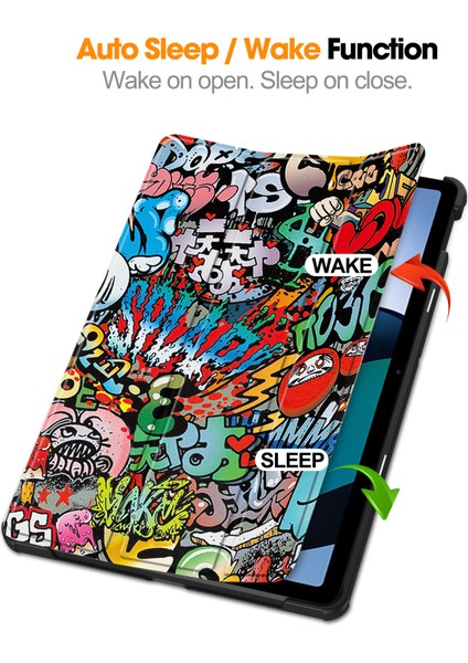 Xiaomi Redmi Pad Se Için Pu Deri Desen Baskı Üç Katlı Stand Grafiti Tablet Kılıfı (Yurt Dışından)