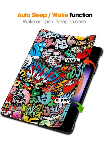 Xiaomi Pad 6 S Pro 12.4 Deri Üç Katlı Stand Desen Baskı Graffiti Tablet Kılıfı (Yurt Dışından)