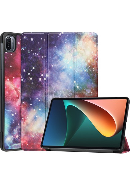 Desen Baskı Pu Deri Için Xiaomi Pad 5 Pad 5 Pro Üç Katlı Stand Akıllı Otomatik Uyku Uyandırma Bulutsusu Tablet Kılıfı (Yurt Dışından)
