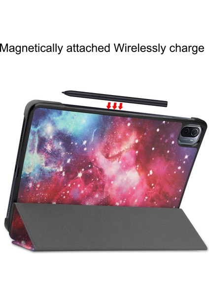 Desen Baskı Pu Deri Için Xiaomi Pad 5 Pad 5 Pro Üç Katlı Stand Akıllı Otomatik Uyku Uyandırma Bulutsusu Tablet Kılıfı (Yurt Dışından)