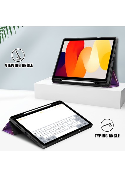 Xiaomi Redmi Pad Se Üç Katlı Stand Desen Baskı Kalem Yuvası Akıllı Galaxy Tablet Kılıfı (Yurt Dışından)