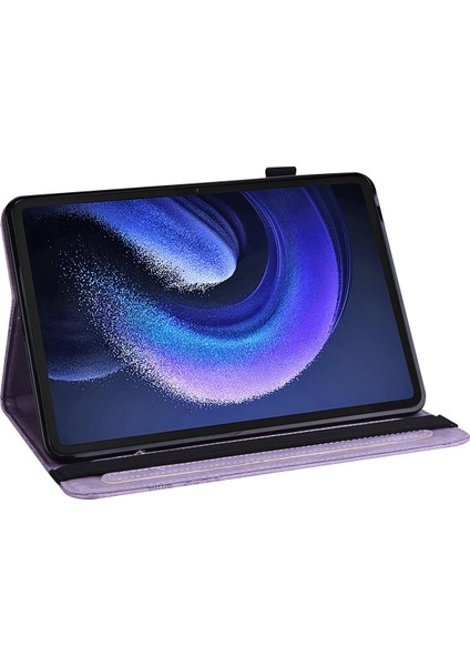 4u Sky Xiaomi Pad 6 Için Pu Deri Standı Çiçek Baskı Cüzdan Tablet Kılıfı (Yurt Dışından)