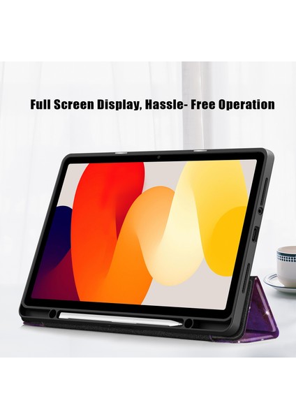Xiaomi Redmi Pad Se Üç Katlı Stand Desen Baskı Kalem Yuvası Akıllı Galaxy Tablet Kılıfı (Yurt Dışından)