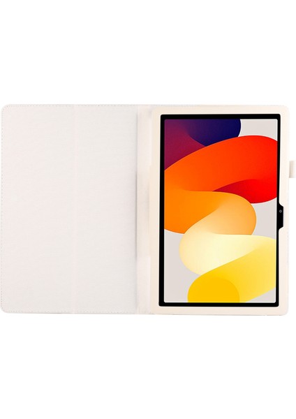 Xiaomi Redmi Pad Se Pu Deri Litchi Doku Ikiye Katlanmış Stand Beyaz Tablet Kılıfı (Yurt Dışından)