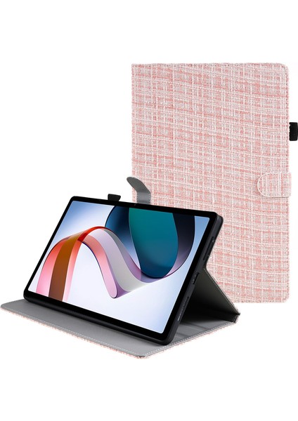 Xiaomi Redmi Için Pad Dokuma Izgara Desenli Pu Deri Çevirme Standı Dokuma Tablet Kılıfı (Yurt Dışından)