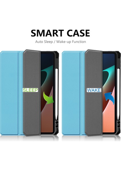 Otomatik Uyandırma Uyku Üçe Katlanmış Stand Pu Deri Tpu Için Kalem Yuvası Xiaomi Pad 5 Tablet Kılıfı (Yurt Dışından)