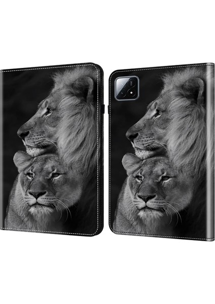 Xiaomi Pad 6 S Pro 12.4 Deri Desen Baskılı Standı Çift Aslan Tablet Kılıfı (Yurt Dışından)