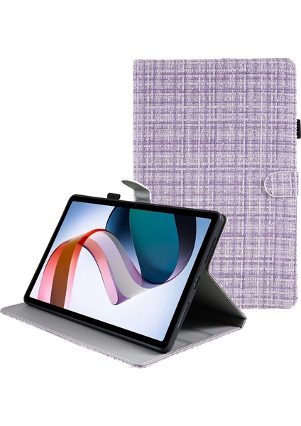 Xiaomi Redmi Için Pad Dokuma Izgara Desenli Pu Deri Çevirme Standı Dokuma Tablet Kılıfı (Yurt Dışından)