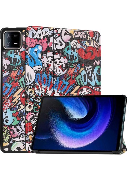Xiaomi Pad 6 Pad 6 Pro Pu Deri Üç Katlı Stand Desen Baskı Otomatik Uyandırma Tablet Kılıfı (Yurt Dışından)