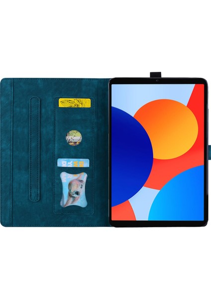 4u Sky Xiaomi Redmi Için Pad Se 4g 8.7 Inç Kart Yuvalı Deri Standı Folio Çiçek Kedi Safir Tablet Kılıfı (Yurt Dışından)