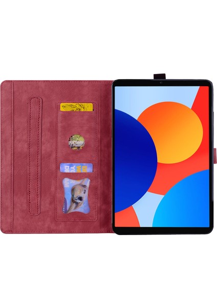 4u Sky Xiaomi Redmi Için Pad Se 4g 8.7 Inç Kart Yuvalı Deri Standı Folio Çiçek Kedi Şarap Tablet Kılıfı (Yurt Dışından)