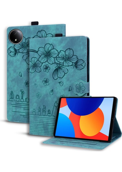 Xiaomi Redmi Için Pad Se 4g 8.7 Inç Kart Yuvalı Deri Standı Folio Çiçek Kedi Tablet Kılıfı (Yurt Dışından)