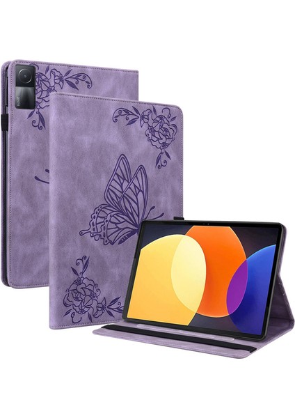 Xiaomi Redmi Için Pad Baskı Çiçek Desen Kart Tutucu Pu Deri Standı Elastik Bant Tablet Kılıfı (Yurt Dışından)