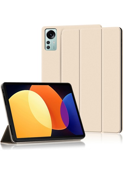 Xiaomi Pad 5 Pro 12.4 (2022) Için Iyi Korunmuş Tpu Pu Deri Üç Katlı Stand Kayısı Skin Touch Tablet Kılıfı (Yurt Dışından)