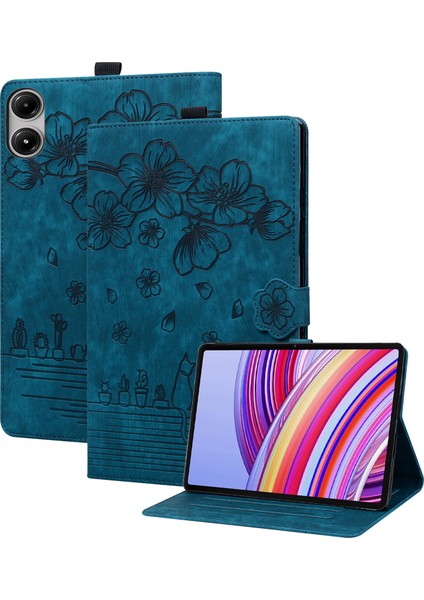 Xiaomi Redmi Için Pad Pro Kart Yuvalı Deri Standı Folio Çiçek Kedi Safir Tablet Kılıfı (Yurt Dışından)