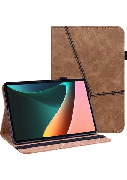 Yönlü Iyi Korunmuş Deri Xiaomi Pad 5 Brown Için Stand Kartı Yuvaları Tablet Kılıfı (Yurt Dışından)