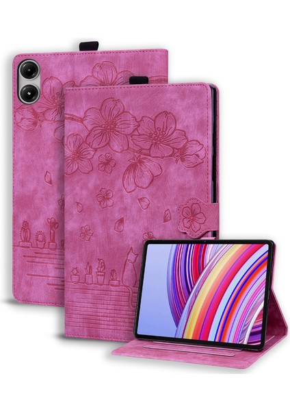 Xiaomi Redmi Için Pad Pro Kart Yuvalı Deri Standı Folio Çiçek Kedi Tablet Kılıfı (Yurt Dışından)