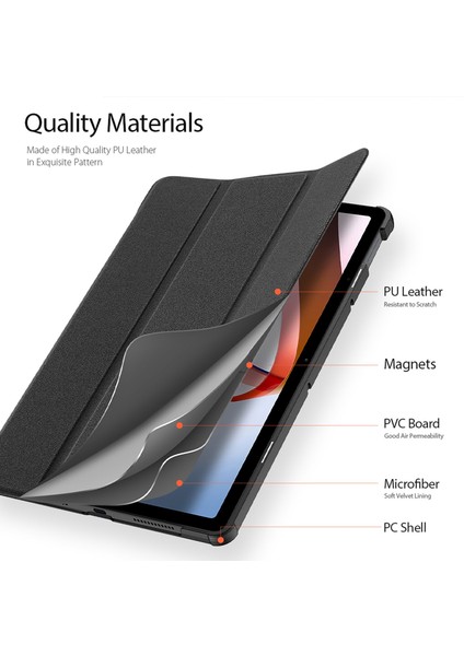 4u Sky Xiaomi Redmi Pad Üç Katlı Stand Pu Deri Otomatik Uyandırma Uyku Koruma Tablet Kılıfı (Yurt Dışından)