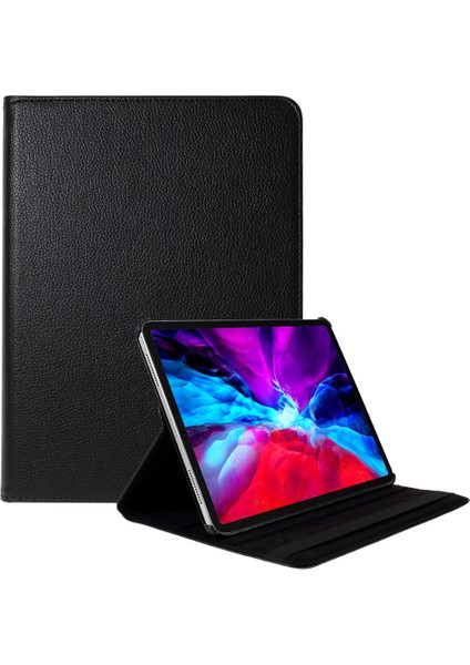 360 Döner Stand Litchi Deri Deri Koruyucu iPad Pro 12.9 Inç (2022 2021 2020 2018) SIYAH Tablet Kılıfı (Yurt Dışından)