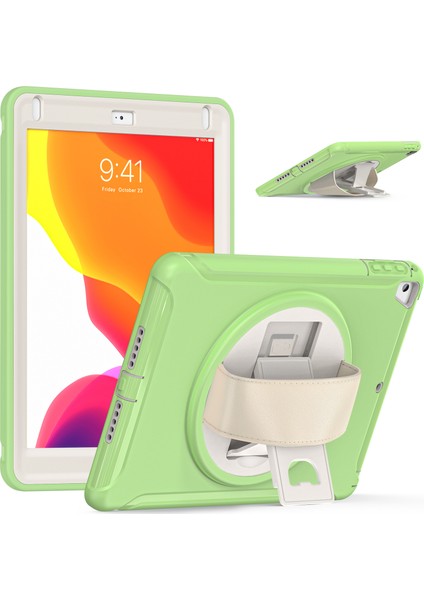 iPad Air (2013) AIR 2 Pc Silikon Döner Tekme Standı El Kayışı ile Koruyucu Matcha Tablet Kılıfı (Yurt Dışından)