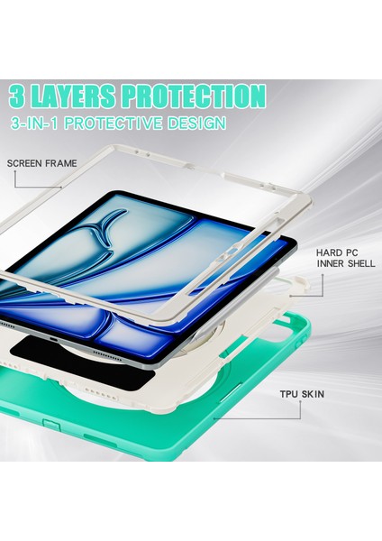 iPad Air 13 (2024) stand Pc Tpu Silikon Kalem Yuvalı Nane i Tablet Kılıfı (Yurt Dışından)