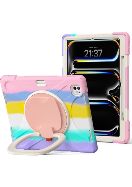 iPad Pro 13 (2024) Tpu Pc Silikon Döner Tekme Standı Kolu Kavrama Tablet Kılıfı (Yurt Dışından)