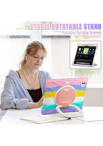 iPad Pro 13 (2024) Tpu Pc Silikon Döner Tekme Standı Kolu Kavrama Tablet Kılıfı (Yurt Dışından)