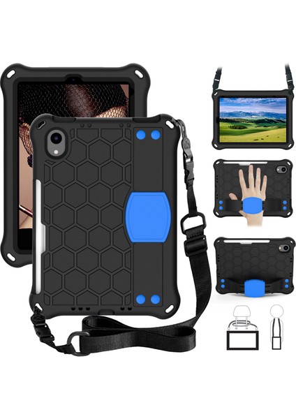 iPad Mini (2021) Petek Dokulu Eva Omuz Askılı Kabuğu (2021) SIYAH Tablet Kılıfı (Yurt Dışından)