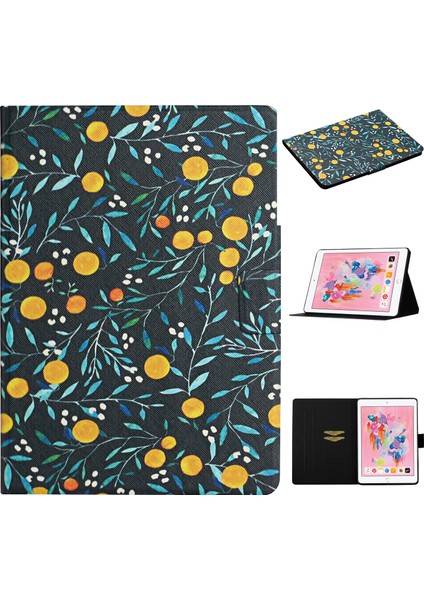 Çiçek Desenli Baskı Kartı Tutucu Standı iPad 10.2 (2019 2020 2021) TURUNCU Tablet Kılıfı (Yurt Dışından)