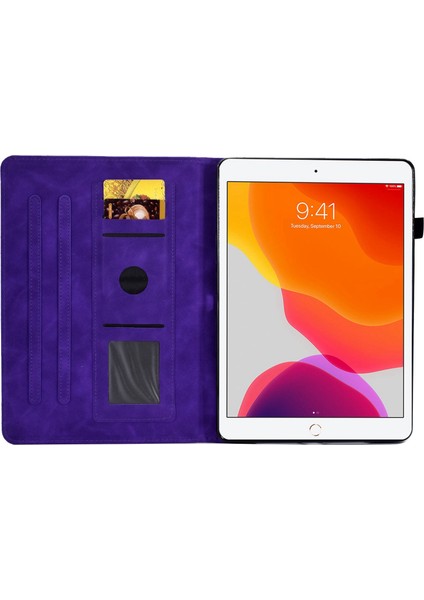 iPad 10.2 (2019 2020) Pu Deri Standlı Folyo Akıllı Desenli Baskılı Kart Yuvası Kalem Tutuculu Tablet Kılıfı (Yurt Dışından)