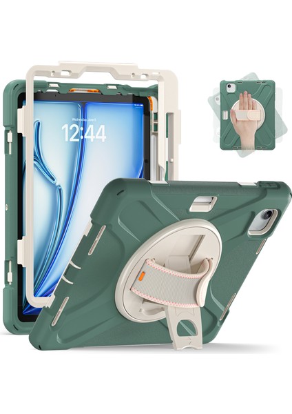 iPad Air 11 (2024) Döner El Kayışı Standı Tpu Pc Silikon Zümrüt i Tablet Kılıfı (Yurt Dışından)