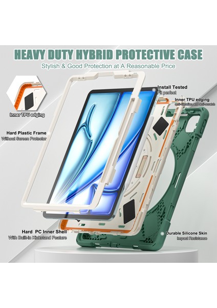iPad Air 11 (2024) Döner El Kayışı Standı Tpu Pc Silikon Zümrüt i Tablet Kılıfı (Yurt Dışından)