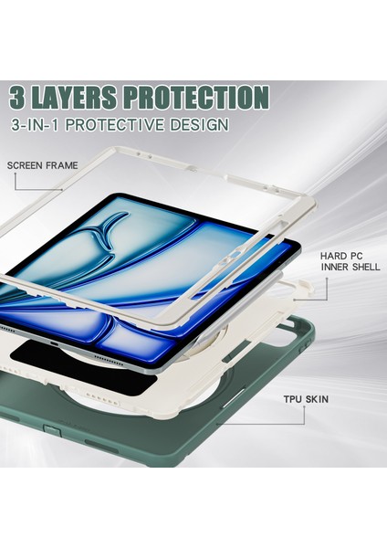 iPad Air 13 (2024) Stand Pc Tpu Silikon Kalem Yuvası Zümrüt i Tablet Kılıfı (Yurt Dışından)