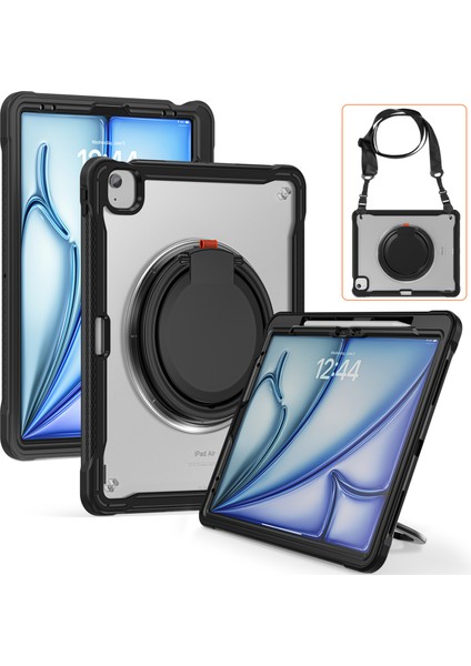 iPad Air 13 (2024) Omuz Askılı Döner Tekme Standı Tablet Kılıfı (Yurt Dışından)