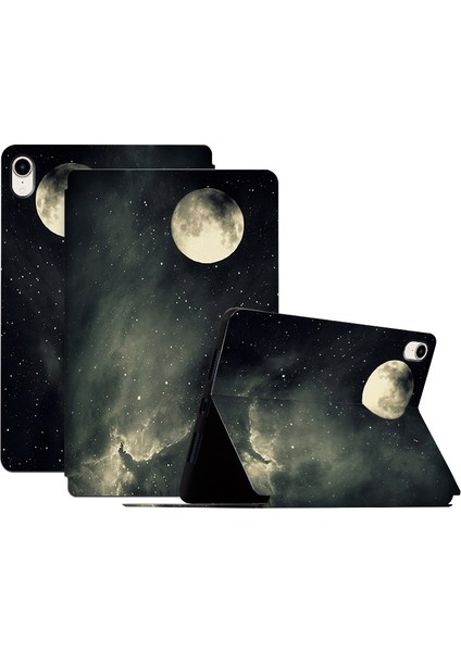 iPad Mini (2021) Stand Desenli Baskı Pu Deri Koruyucu Dolunay Gecesi Tablet Kılıfı (Yurt Dışından)
