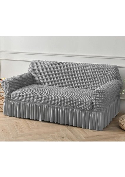 Bürümcük Lastikli Kanepe Örtüsü Likralı Koltuk Örtüsü 3' Lü Burumcuk Çekyat Örtüsü Gri