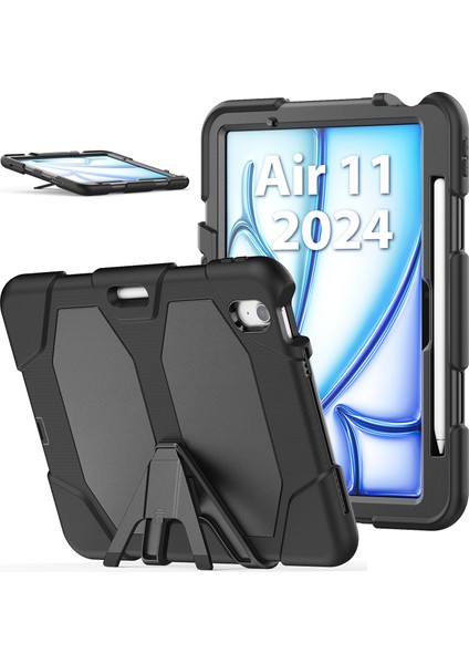 iPad Air 11 (2024) Dahili Ekran Koruyuculu Stand Pc Silikon Tablet Kılıfı (Yurt Dışından)