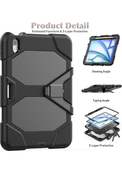 iPad Air 11 (2024) Dahili Ekran Koruyuculu Stand Pc Silikon Tablet Kılıfı (Yurt Dışından)