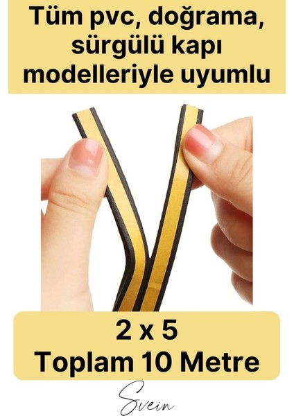 Premium Kapı Pencere Soğuk Toz Sızdırmaz Izolasyon Fitili Kendinden Yapışkanlı Isı Yalıtım 2x5=10 mt