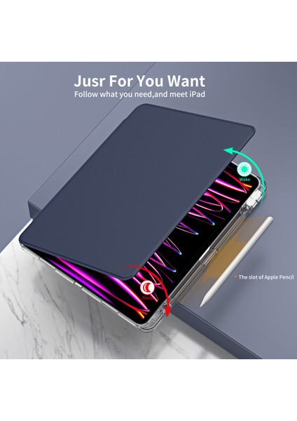 iPad Pro 12.9 (2022 2021 2020 2018) Çıkarılabilir Stand Pu Deri Akrilik Tablet Kılıfı (Yurt Dışından)