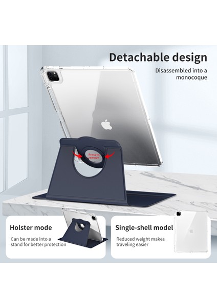 iPad Pro 12.9 (2022 2021 2020 2018) Çıkarılabilir Stand Pu Deri Akrilik Tablet Kılıfı (Yurt Dışından)