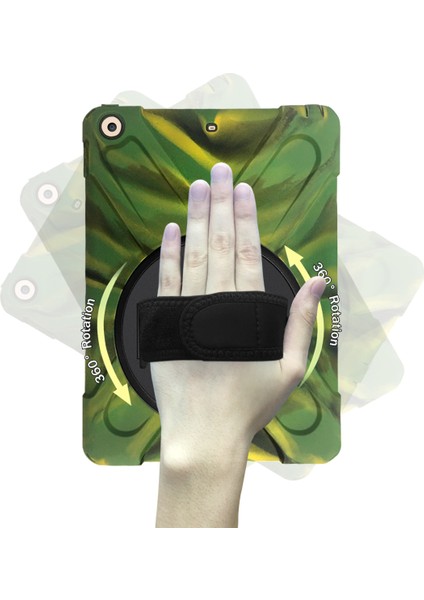 iPad 9.7 (2018 2017) X Shape 360 ​​derece Dönebilen Pc Tpu Combo Standı Koruma Muhafazası Kamuflaj Tablet Kılıfı (Yurt Dışından)
