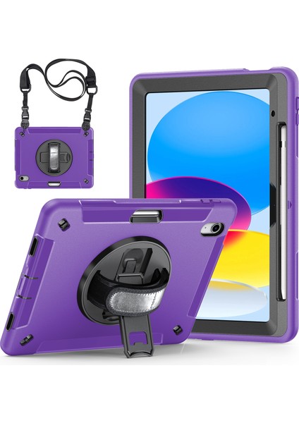 Stand iPad 10.9 (2022) Kalem Yuvası Tpu Pc Omuz Askılı Tablet Kılıfı (Yurt Dışından)