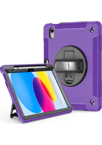 Stand iPad 10.9 (2022) Kalem Yuvası Tpu Pc Omuz Askılı Tablet Kılıfı (Yurt Dışından)